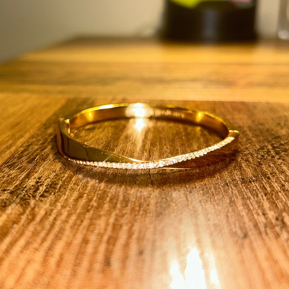 Gold Kate Spade Accented Twisted Bangle Bracelet